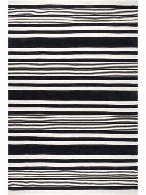 nuLOOM Jess Black White Striped Cotton Area Rug 9x12 Hand Loomed